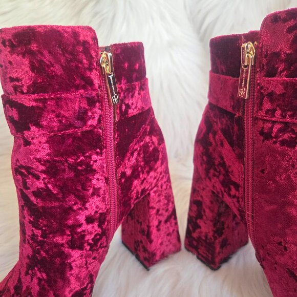 NEW JESSICA SIMPSON Embellished Buckle Crushed Velvet Block-Heel Booties Size 8 - Picture 8 of 13